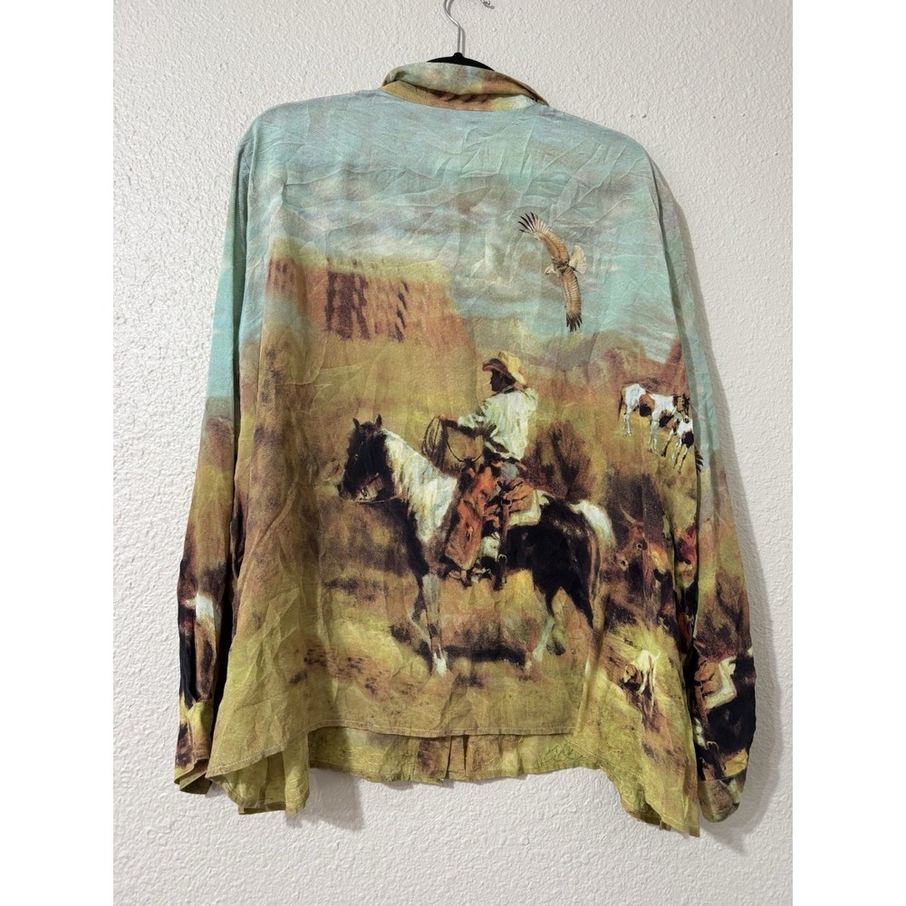 Vintage 90s Nicole Taylor 3X Plus Art to Wear Silk Beaded Cowboy Western Blouse - Picture 10 of 13